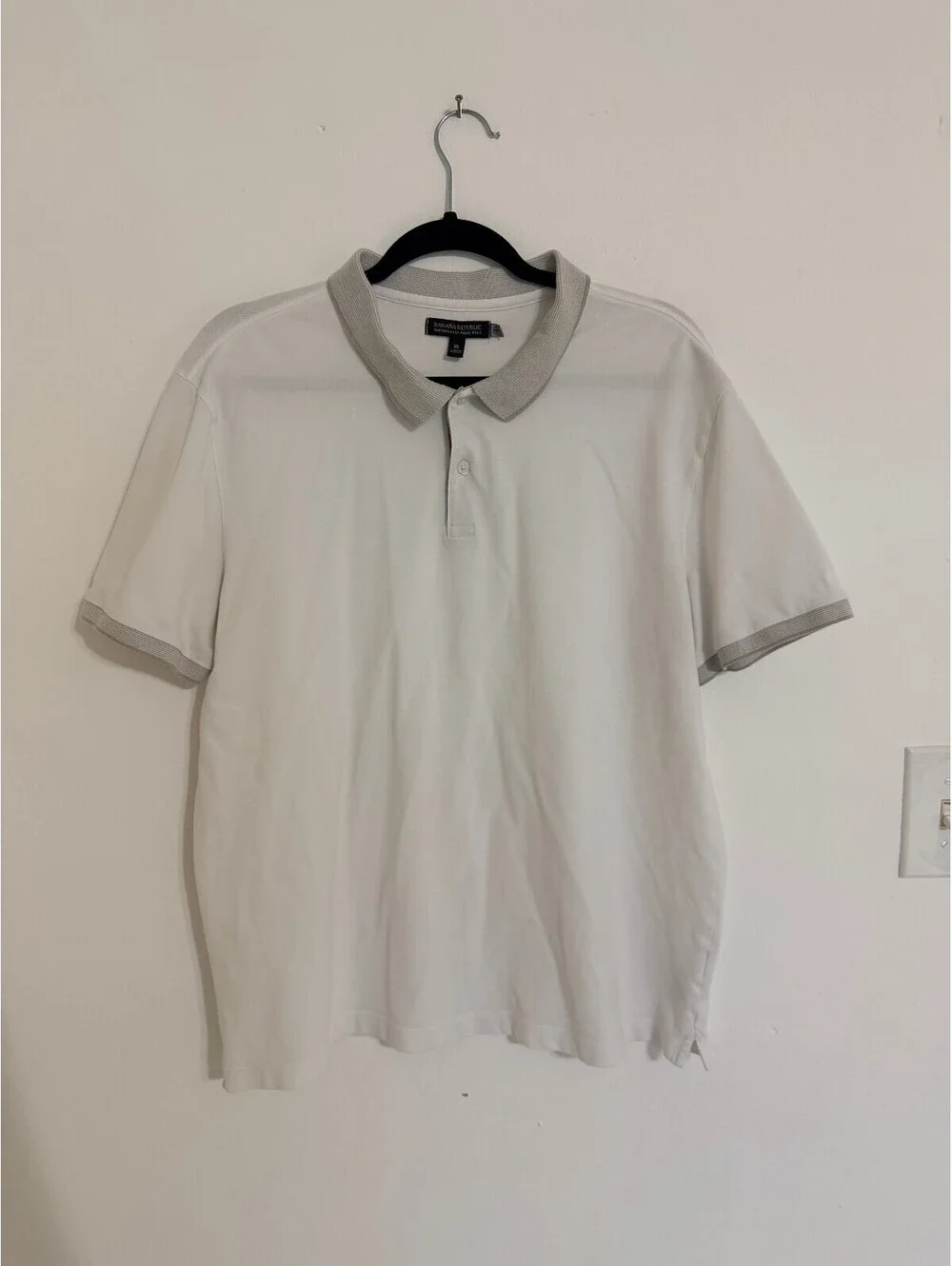 Banana Republic Performance Pique Polo Shirt White Gray Trim Men's XL